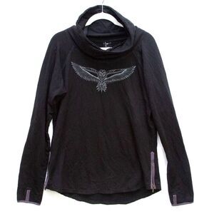Leon Designs Bambou Cowl Neck Sweatshirt Owl & Feather Graphic XL Goth Grunge